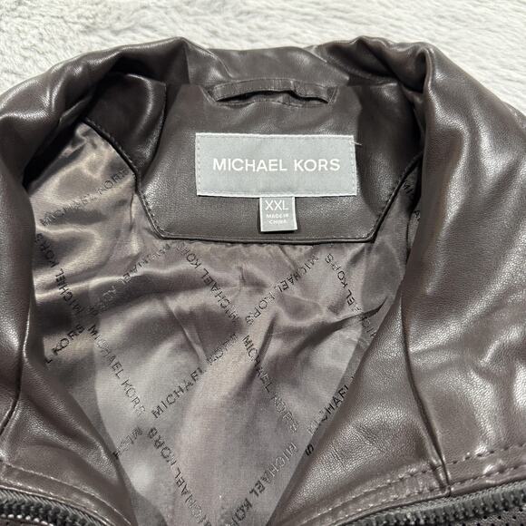 Michael Kors Jacket Mens 2XL Brown Faux Leather Moto Perforated Full Zip New NWT - Picture 3 of 13